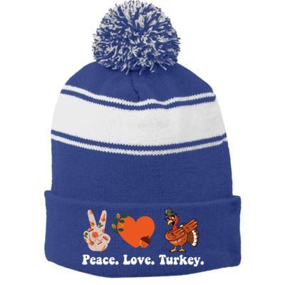 Thanksgiving Gift Peace Love Turkey Funny Thanksgiving Gift Stripe Pom Pom Beanie