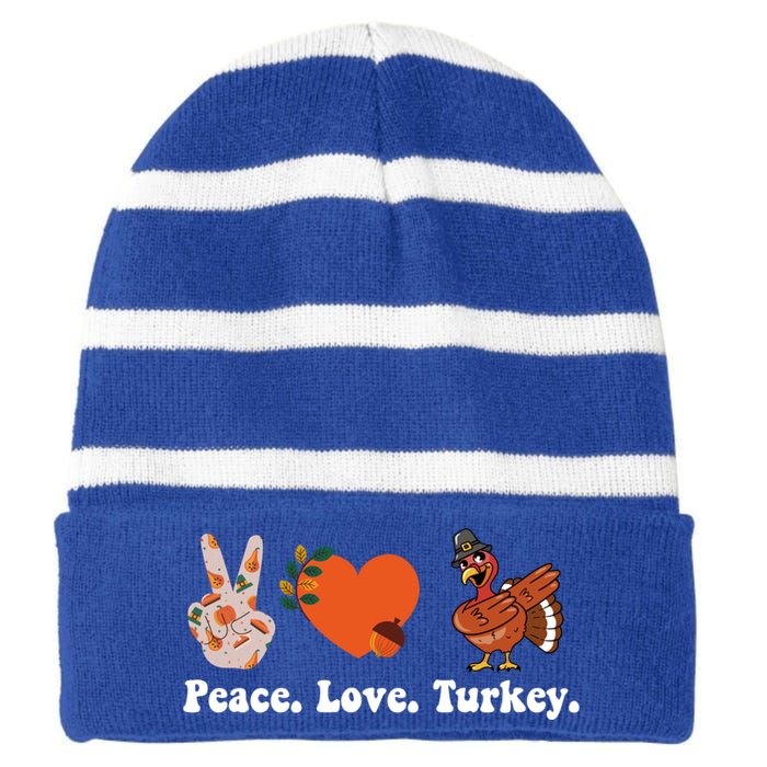 Thanksgiving Gift Peace Love Turkey Funny Thanksgiving Gift Striped Beanie with Solid Band