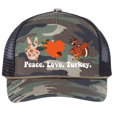 Thanksgiving Gift Peace Love Turkey Funny Thanksgiving Gift Retro Rope Trucker Hat Cap