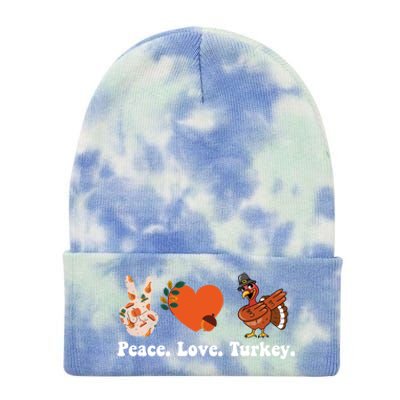 Thanksgiving Gift Peace Love Turkey Funny Thanksgiving Gift Tie Dye 12in Knit Beanie