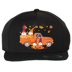 Truck Gnomes Pumpkin Truck Fall Leaf Thanksgiving Halloween Great Gift Wool Snapback Cap