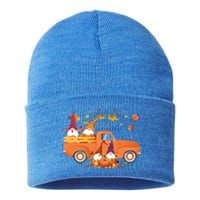 Truck Gnomes Pumpkin Truck Fall Leaf Thanksgiving Halloween Great Gift Sustainable Knit Beanie