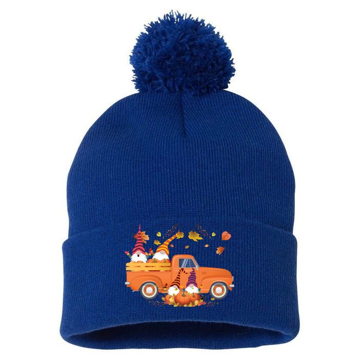 Truck Gnomes Pumpkin Truck Fall Leaf Thanksgiving Halloween Great Gift Pom Pom 12in Knit Beanie