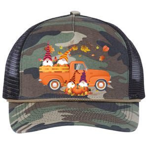 Truck Gnomes Pumpkin Truck Fall Leaf Thanksgiving Halloween Great Gift Retro Rope Trucker Hat Cap