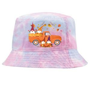 Truck Gnomes Pumpkin Truck Fall Leaf Thanksgiving Halloween Great Gift Tie-Dyed Bucket Hat