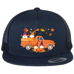 Truck Gnomes Pumpkin Truck Fall Leaf Thanksgiving Halloween Great Gift Flat Bill Trucker Hat