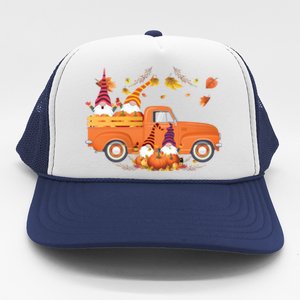 Truck Gnomes Pumpkin Truck Fall Leaf Thanksgiving Halloween Great Gift Trucker Hat