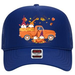 Truck Gnomes Pumpkin Truck Fall Leaf Thanksgiving Halloween Great Gift High Crown Mesh Back Trucker Hat