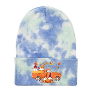 Truck Gnomes Pumpkin Truck Fall Leaf Thanksgiving Halloween Great Gift Tie Dye 12in Knit Beanie