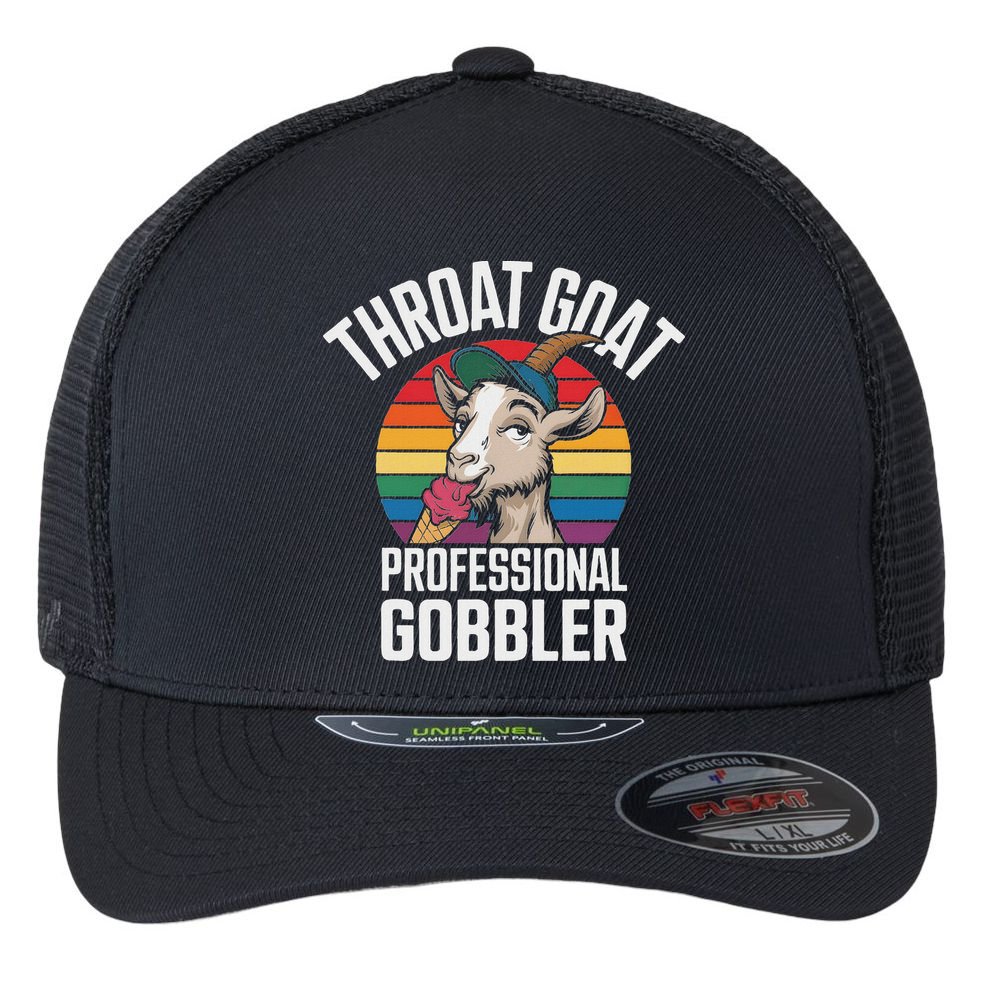 Throat Goat Professional Gobbler Funny Retro Gag Adult Humor Flexfit Unipanel Trucker Cap