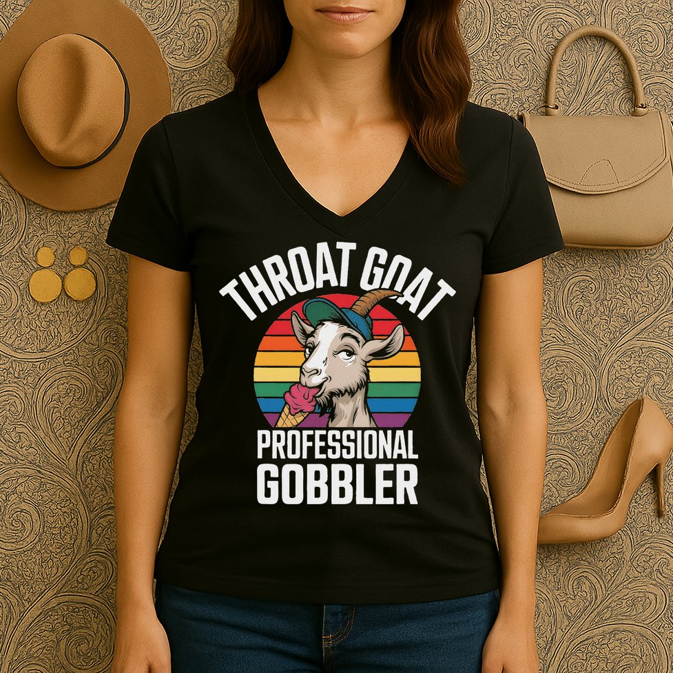 Throat Goat Professional Gobbler Funny Retro Gag Adult Humor Women's V-Neck T-Shirt
