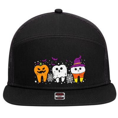 Teeth Ghost Pumpkin Candy Corn Cute Dental Halloween Dentist Great Gift 7 Panel Mesh Trucker Snapback Hat