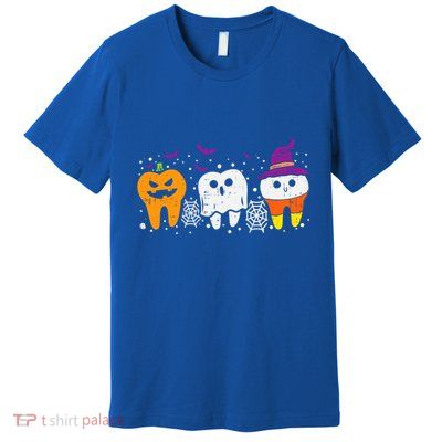 Teeth Ghost Pumpkin Candy Corn Cute Dental Halloween Dentist Great Gift Premium T-Shirt