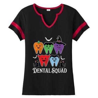 Teeth Ghost Pumpkin Dental Squad Dentist Halloween Cool Gift Ladies Halftime Notch Neck Tee