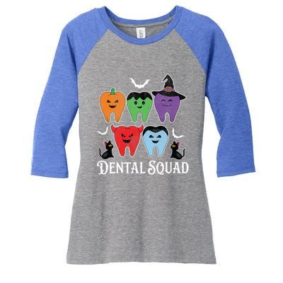 Teeth Ghost Pumpkin Dental Squad Dentist Halloween Cool Gift Women's Tri-Blend 3/4-Sleeve Raglan Shirt