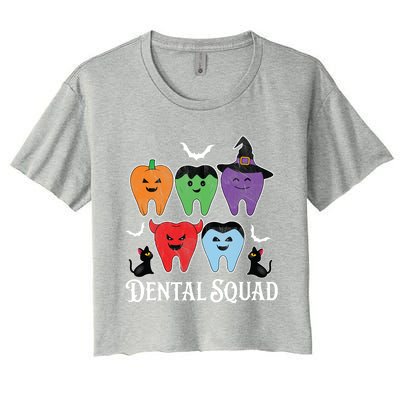 Teeth Ghost Pumpkin Dental Squad Dentist Halloween Cool Gift Women's Crop Top Tee