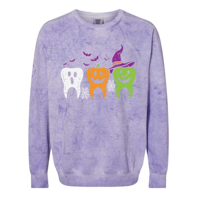 Teeth Ghost Pumpkin Witch Cute Dental Halloween Dentist Gift Colorblast Crewneck Sweatshirt