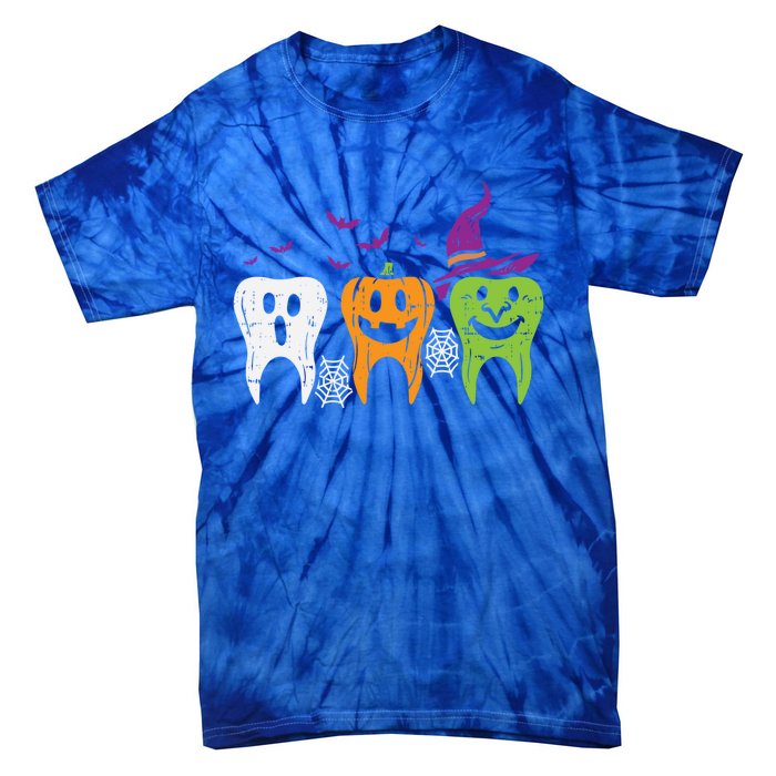 Teeth Ghost Pumpkin Witch Cute Dental Halloween Dentist Gift Tie-Dye T-Shirt