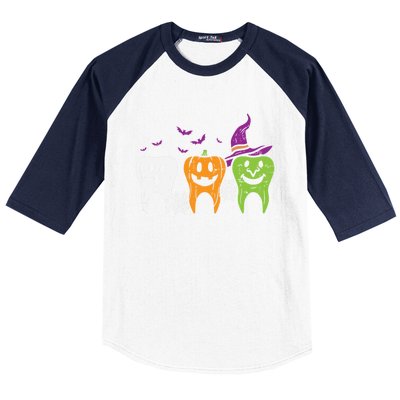 Teeth Ghost Pumpkin Witch Cute Dental Halloween Dentist Gift Baseball Sleeve Shirt