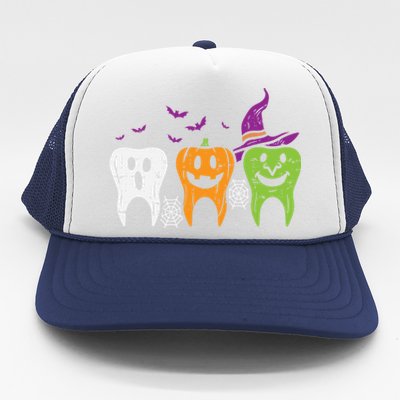 Teeth Ghost Pumpkin Witch Cute Dental Halloween Dentist Gift Trucker Hat