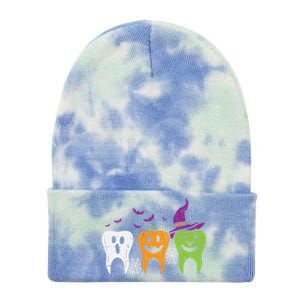 Teeth Ghost Pumpkin Witch Cute Dental Halloween Dentist Gift Tie Dye 12in Knit Beanie