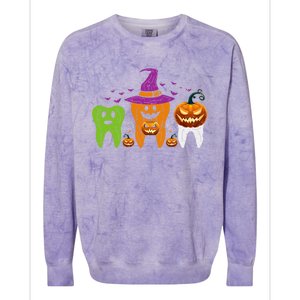 Teeth Ghost Pumpkin Witch Cute Dental Halloween Cool Gift Colorblast Crewneck Sweatshirt