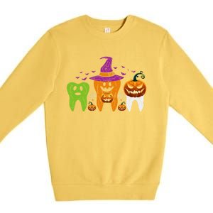 Teeth Ghost Pumpkin Witch Cute Dental Halloween Cool Gift Premium Crewneck Sweatshirt