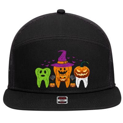 Teeth Ghost Pumpkin Witch Cute Dental Halloween Cool Gift 7 Panel Mesh Trucker Snapback Hat