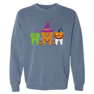 Teeth Ghost Pumpkin Witch Cute Dental Halloween Cool Gift Garment-Dyed Sweatshirt