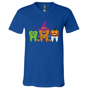 Teeth Ghost Pumpkin Witch Cute Dental Halloween Cool Gift V-Neck T-Shirt