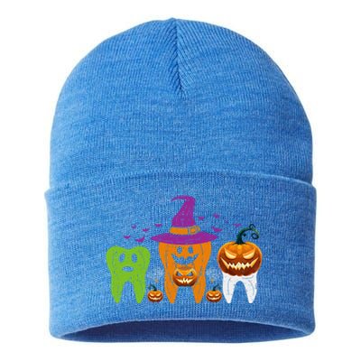 Teeth Ghost Pumpkin Witch Cute Dental Halloween Cool Gift Sustainable Knit Beanie