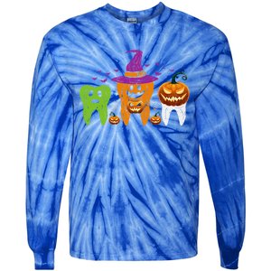 Teeth Ghost Pumpkin Witch Cute Dental Halloween Cool Gift Tie-Dye Long Sleeve Shirt