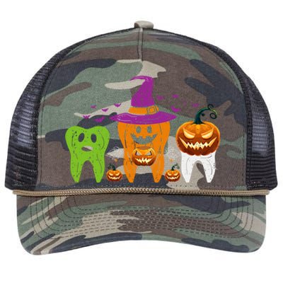 Teeth Ghost Pumpkin Witch Cute Dental Halloween Cool Gift Retro Rope Trucker Hat Cap