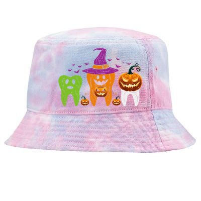 Teeth Ghost Pumpkin Witch Cute Dental Halloween Cool Gift Tie-Dyed Bucket Hat