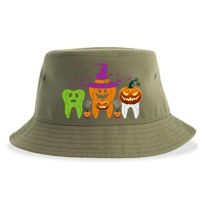 Teeth Ghost Pumpkin Witch Cute Dental Halloween Cool Gift Sustainable Bucket Hat