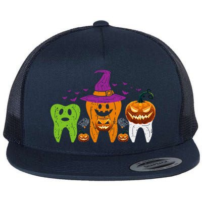 Teeth Ghost Pumpkin Witch Cute Dental Halloween Cool Gift Flat Bill Trucker Hat