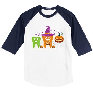 Teeth Ghost Pumpkin Witch Cute Dental Halloween Cool Gift Baseball Sleeve Shirt