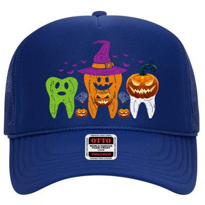 Teeth Ghost Pumpkin Witch Cute Dental Halloween Cool Gift High Crown Mesh Back Trucker Hat