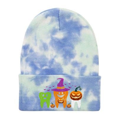 Teeth Ghost Pumpkin Witch Cute Dental Halloween Cool Gift Tie Dye 12in Knit Beanie