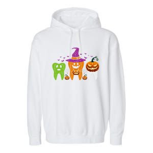 Teeth Ghost Pumpkin Witch Cute Dental Halloween Cool Gift Garment-Dyed Fleece Hoodie