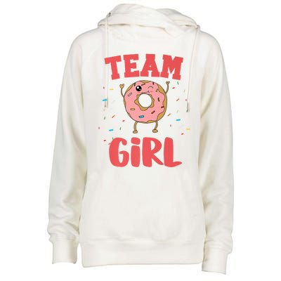 Team Girl Pink Gender Reveal Party Donut Baby Shower Womens Funnel Neck Pullover Hood