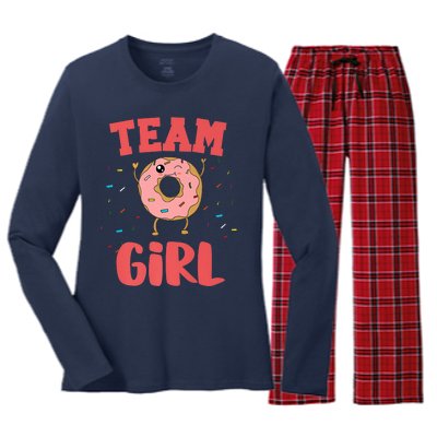 Team Girl Pink Gender Reveal Party Donut Baby Shower Women's Long Sleeve Flannel Pajama Set 