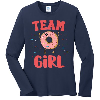 Team Girl Pink Gender Reveal Party Donut Baby Shower Ladies Long Sleeve Shirt