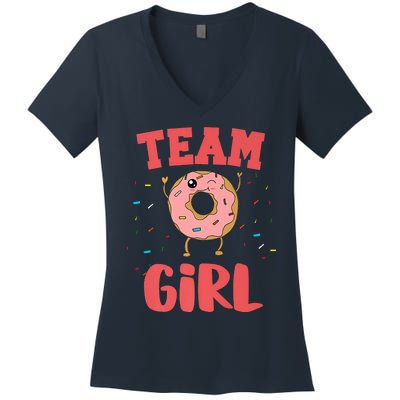 Team Girl Pink Gender Reveal Party Donut Baby Shower Women's V-Neck T-Shirt