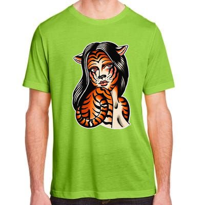 Tiger Girl Pretty Girl Bengal Tiger Traditional Tattoo Flash Adult ChromaSoft Performance T-Shirt