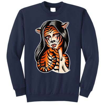 Tiger Girl Pretty Girl Bengal Tiger Traditional Tattoo Flash Sweatshirt