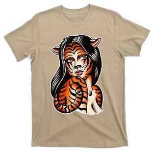 Tiger Girl Pretty Girl Bengal Tiger Traditional Tattoo Flash T-Shirt