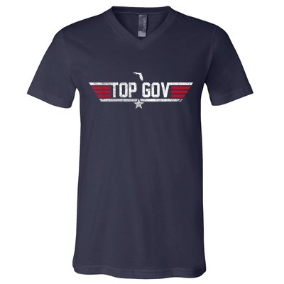Top Gov Ron DeSantis Top Gov Florida Flag V-Neck T-Shirt