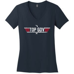 Top Gov Ron DeSantis Top Gov Florida Flag Women's V-Neck T-Shirt