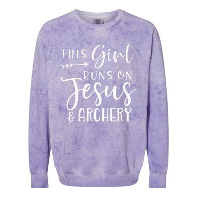 This Girl Runs On Jesus And Archery Colorblast Crewneck Sweatshirt